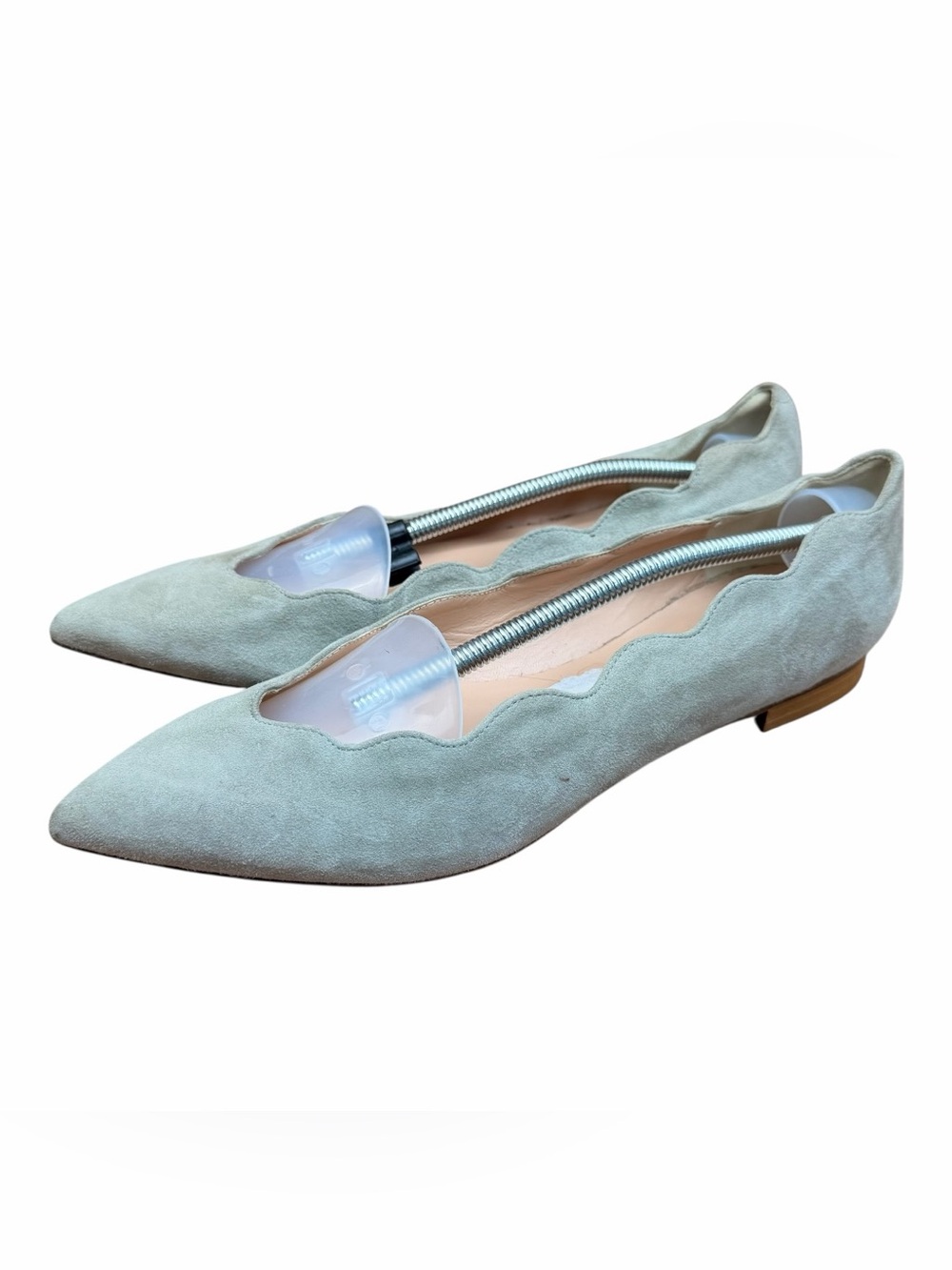 Avellini size 9.5-10 Scalloped Pointed Toe Suede Flats - Light Sage
